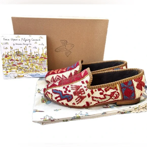 BRAND NEW Artemis Design Co Handmade Turkish Kilim Smoking Shoes Size 37 (6.5-7) Flats & Loafers